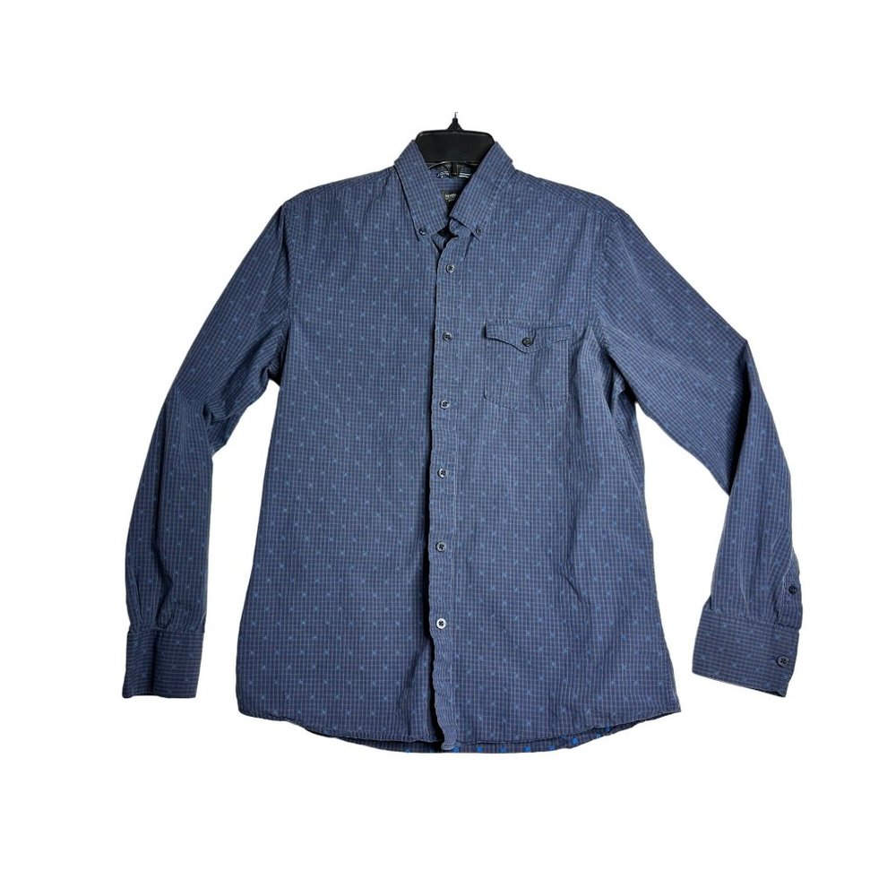 Nordstrom Men's Shop Button Down Blue Plaid L/S Shirt Mens Medium Trim Fit